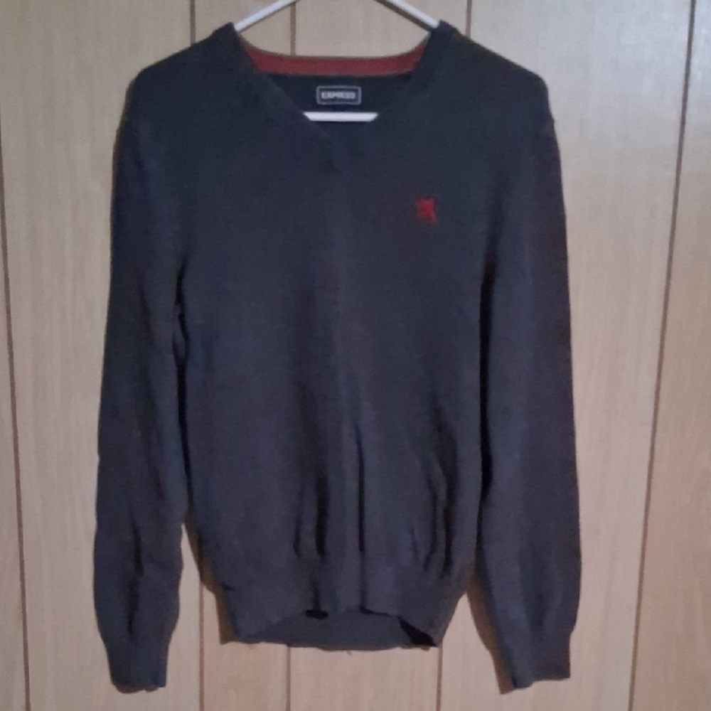 Express Men's Charcoal V-Neck Sweater